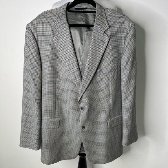 Burberry Other - BURBERRY Men's Grey Blue Plaid Pattern Kensington Wool Blazer Jacket Size 48 Reg